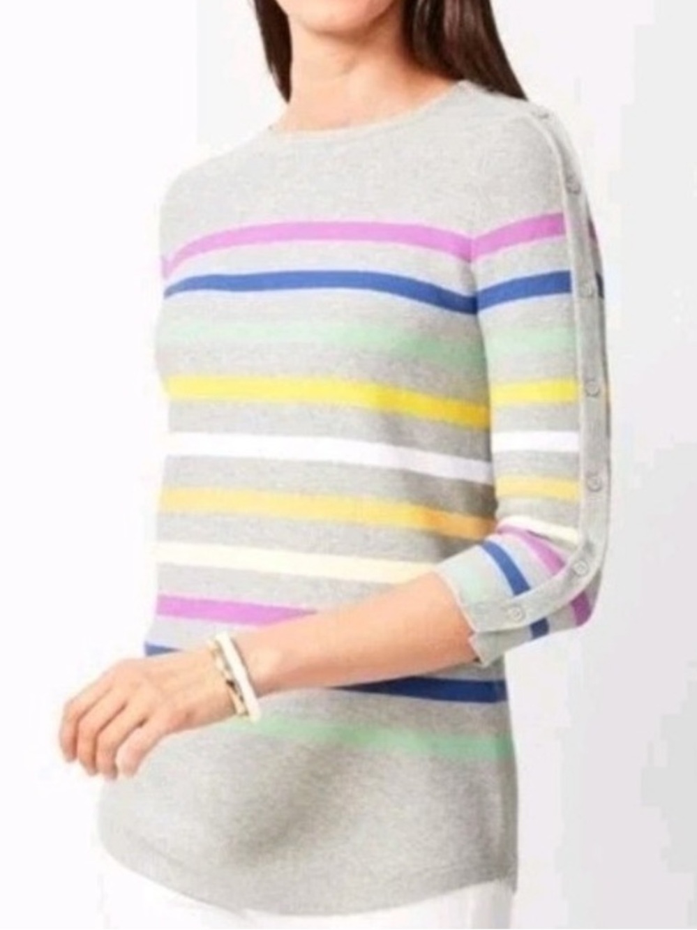 Talbots Colorful‎ Striped Sweater Faux Buttoned Sleeve Women Sz M